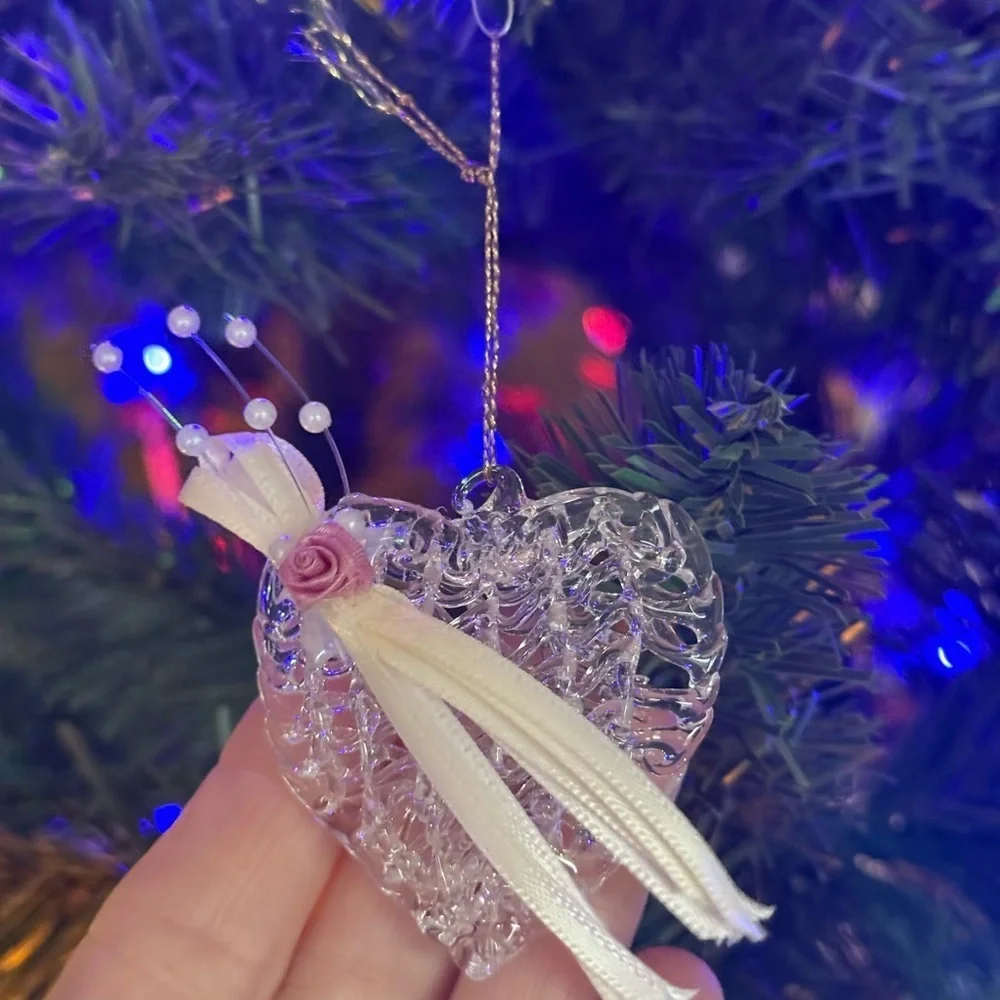 Clear Angel Ornament with Pink Rose